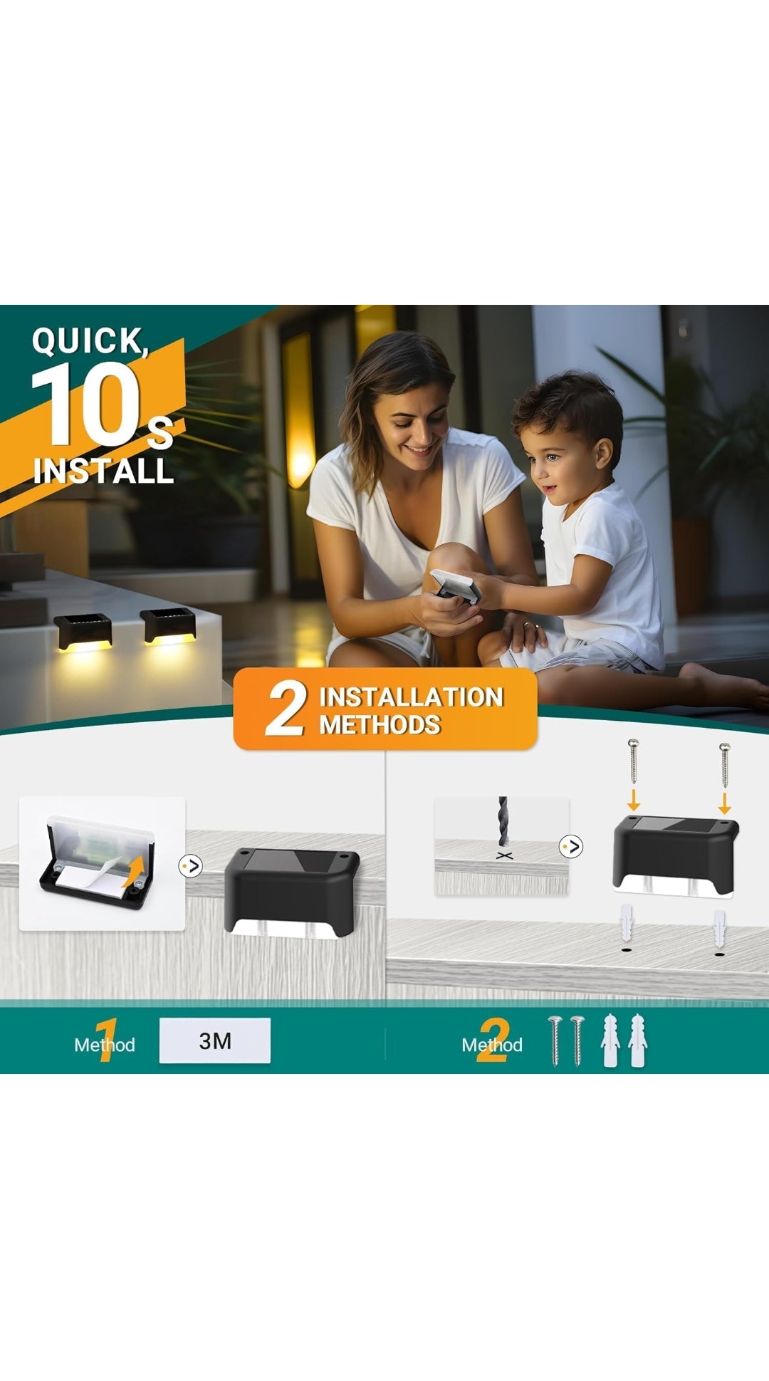 plastic Waterproof LED Solar Powered Deck Stair Outdoor Light , 4 pcs